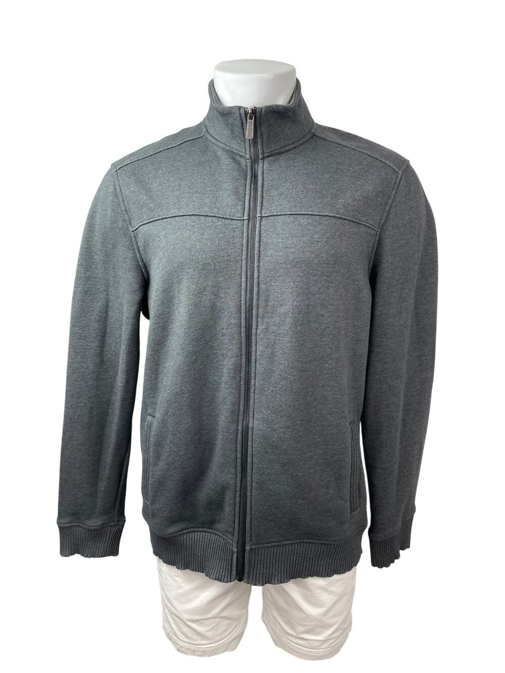 APT.9 Men's Dark Gray Fleece Long Sleeve Full Zip Stand Collar Sweater Top Sz L